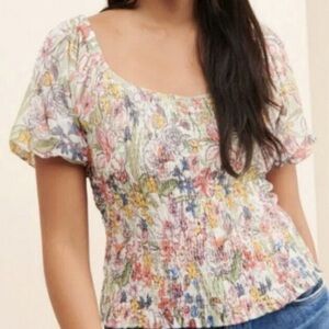 Anthropology Aurelia Floral Smocked Top M